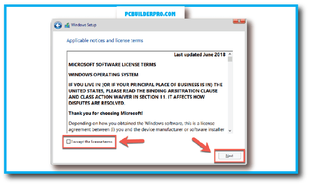 Click the checkbox to Accept the license agreement